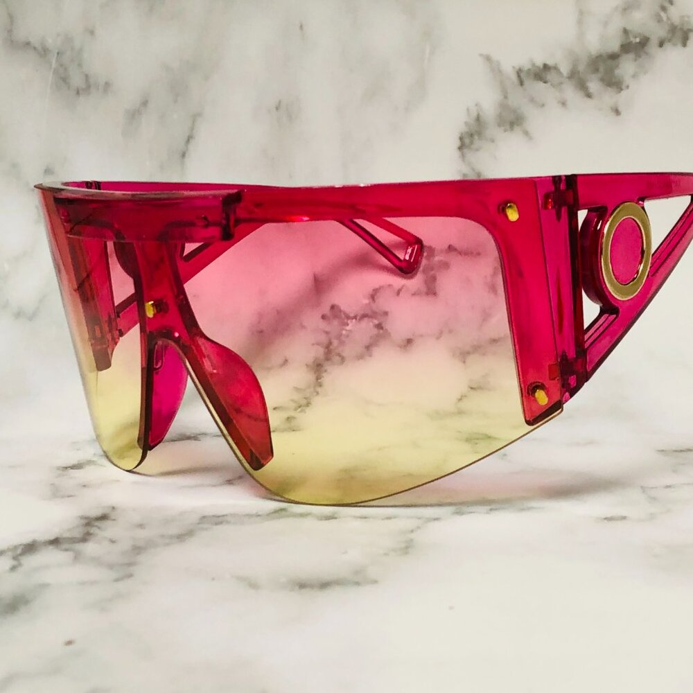 Women Sunglasses Pink Yellow Lens Celebrity Designer Large Visor Shield Model